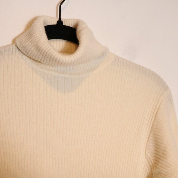 J Crew Vintage 90s 2 Ply Cashmere Ribbed Turtleneck Sweater M Ivory Scotland - Picture 3 of 7